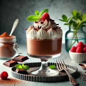 a dessert in a glass with a spoon and a fork