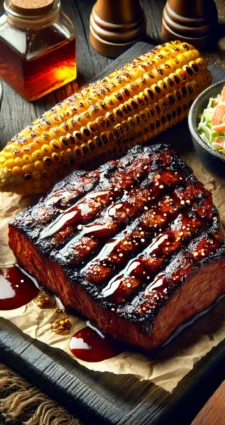 Grilled BBQ Ribs with Char Lines and Sides