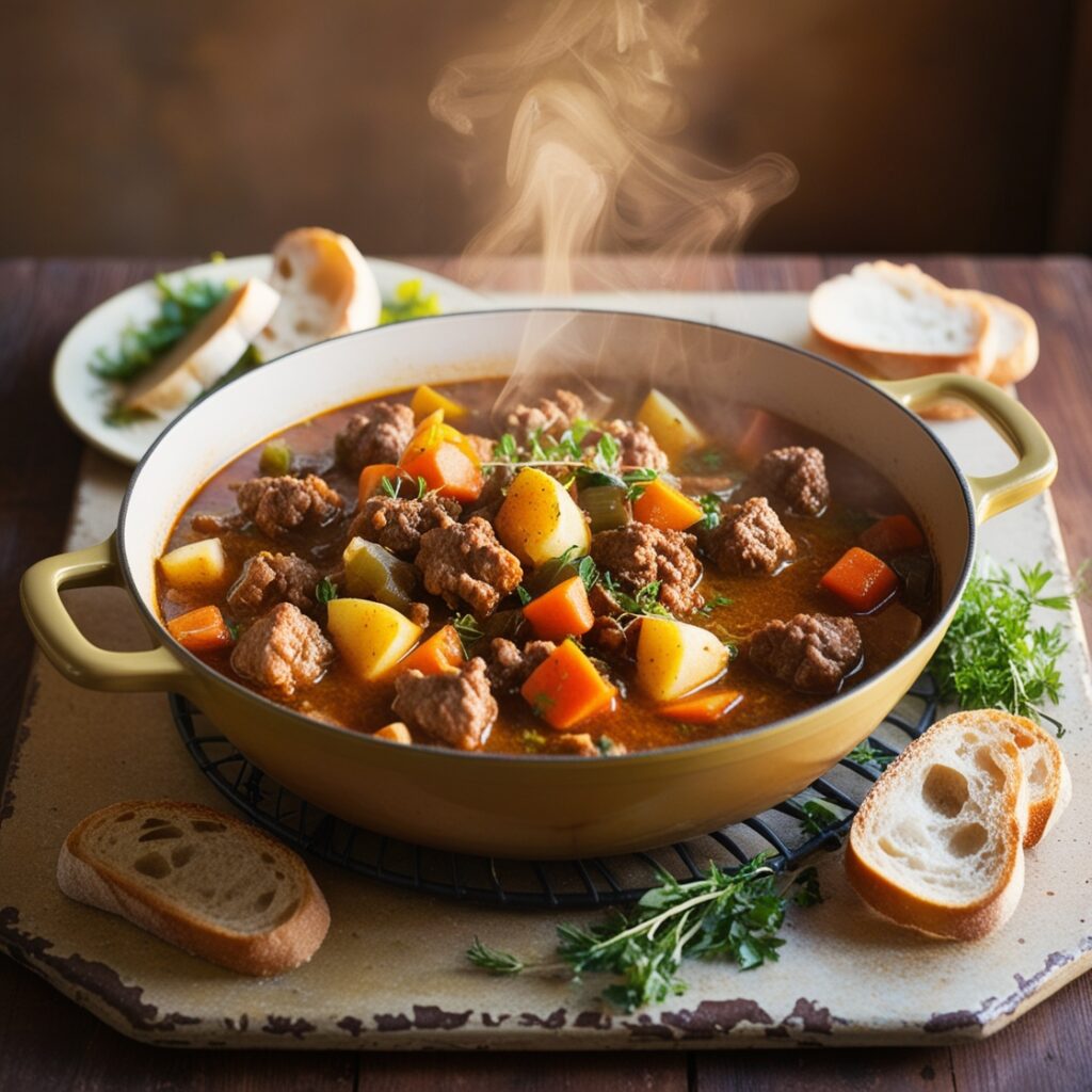 a bowl of stew with meat and vegetables